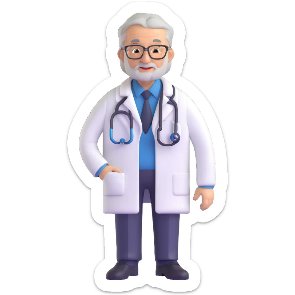 mature 60 year old doctor with stethoscope, gray hair, professional looking but not elderly sticker
