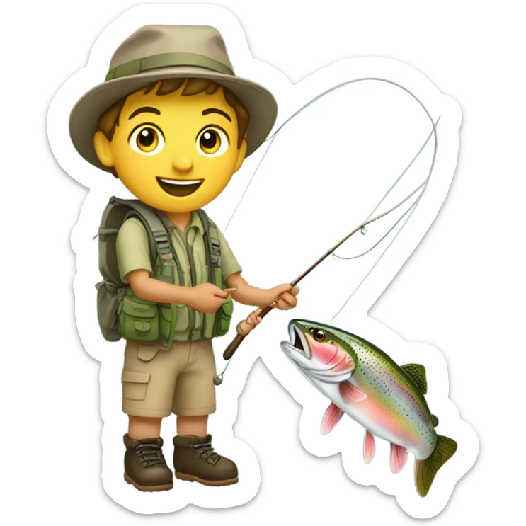 outdoor portrait of a boy fly fishing for rainbow trout sticker
