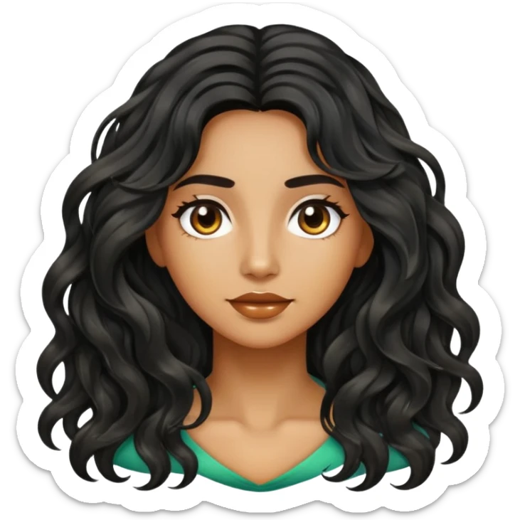 Alluring 1960's iranian olive skin shiny long black wavy textured tousled hair sticker