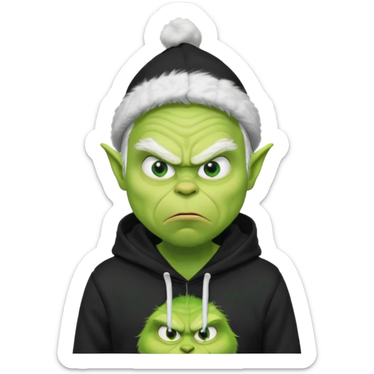Create an avatar of white european male in hoodie with ``BST`` letters on it. make him look like grinch from movie sticker