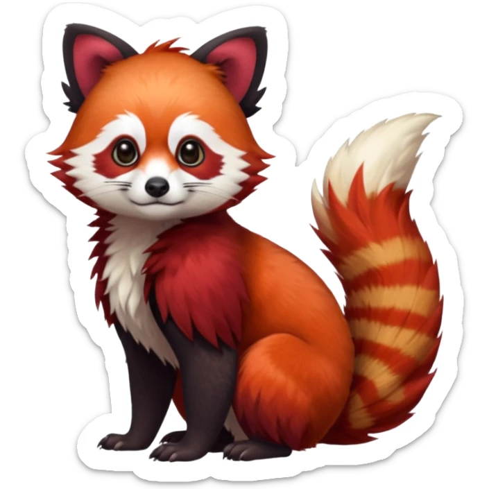 Red-Panda-Cacomistl-Red-Jay-bird-Gryphon-Trico-Furret-hybrid-fusion-Fakémon-animal sticker