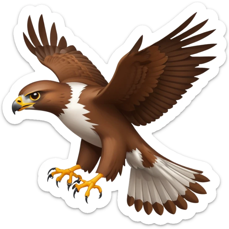 An emoji of a hawk, with sharp eyes and a sleek, aerodynamic body. The bird is in flight, wings spread wide, symbolizing speed, focus, and precision. Simple and bold design with a fierce, determined look sticker