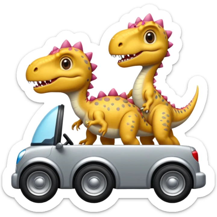 Tres dinosaurios bebés grises cada uno subido en un carro tecnológico blanco con lentes de realidad virtual sticker