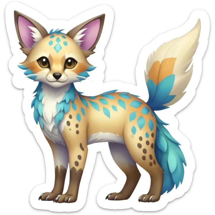 Epic Feral Rare Fantasy shiny colorful pastel Vernid-Trico-species by LiLaiRa, random markings, tufted tail, tufted ears, full body sticker