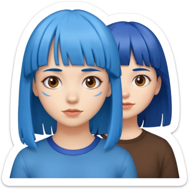 Girl with blue hair and bangs and girl with brown hair and bangs sticker