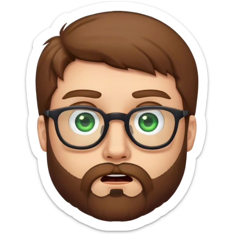 Superman with brown hair, a beard, and glasses on. Eyes are green. Shocked face sticker