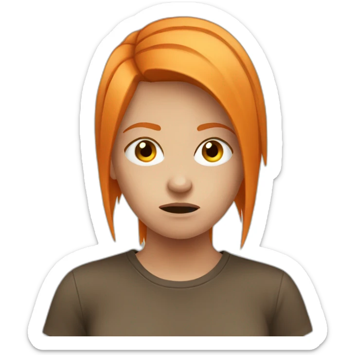 angry girl with straight orange hair in a brown t-shirt sticker