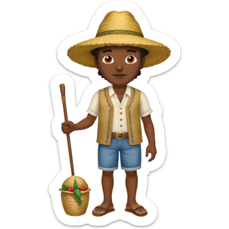 Gars Créole réunionnais ti jean chapeau paille savate  au pieds  sticker