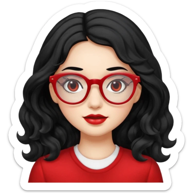 Beautiful girl,Black hair,wavy hair，long hair,Black eyes,Chinese rojo y lentes sticker