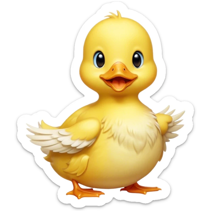 Cinematic Cute Yawning Yellow Baby Duck Portrait Emoji, Head tilted slightly with a dramatic, wide-open yawn, showcasing a soft, downy yellow coat with little drooping wings, round eyes barely open in drowsy contentment, Simplified yet irresistibly adorable features, highly detailed, glowing with a soft, cozy glow, high shine, relaxed yet expressive, stylized with a touch of whimsical charm, bright and endearing, soft glowing outline, capturing the essence of a sleepy yet affectionate duckling, so drowsy it feels like it could stretch out of the screen and curl up for a nap! sticker