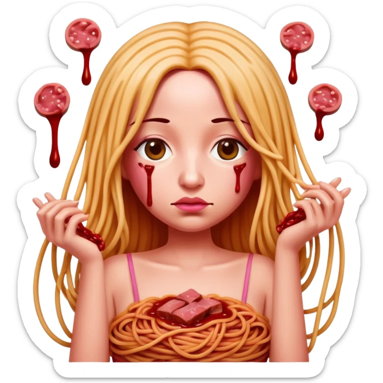  SPAM meat melted pink dripping sauce spaghetti dress piggy monalisa portrait sticker
