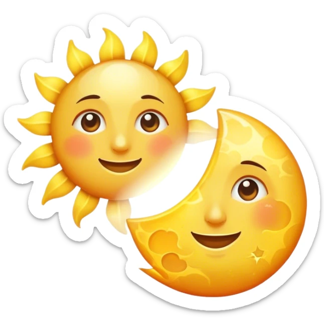 a really bright sun and a moon who shines because of it. the sun is bigger and the moon bright too sticker