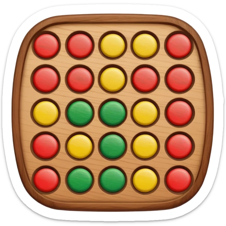 Flat emoji illustration of an African Awalé (mancala) board, wooden board with 12 holes, colorful seeds, simple shapes, bold outlines, cute and playful style, vector look, transparent background” sticker