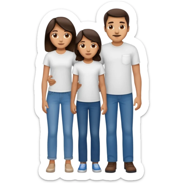 Hispanic family of five: mom, dad, two sons, one daughter in the middle, all with matching medium skin tone and dark brown hair sticker