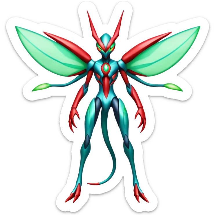 Cool Edgy Shiny Futuristic Ethereal Legendary Scizor-Deoxys-Digimon-Schyther-Flygon-hybrid full body sticker
