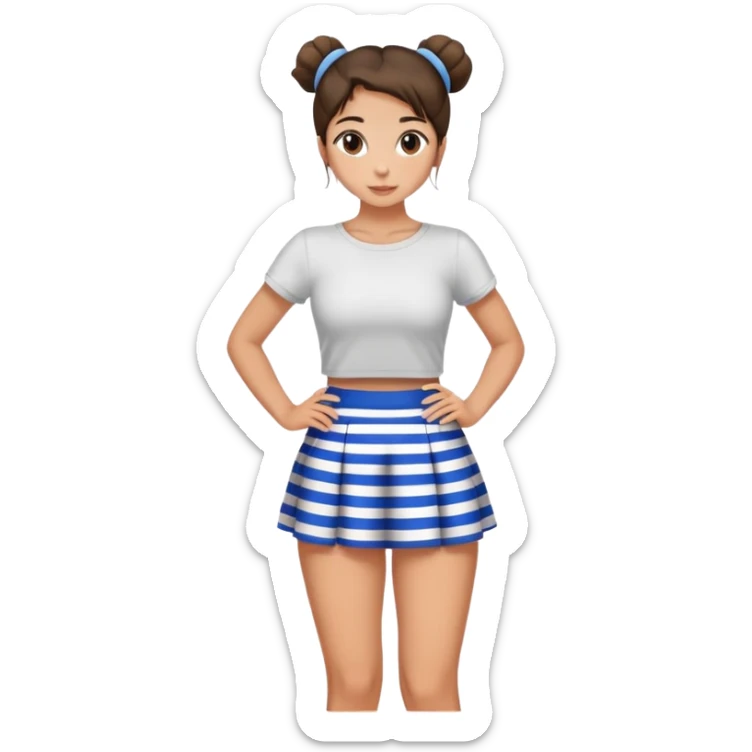 Pretty young brunette girl with bun in blue and white striped miniskirt sticker