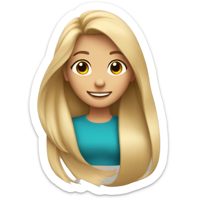 a girl with long blonde hair in the wind with long and brown eyes smiling wide  sticker