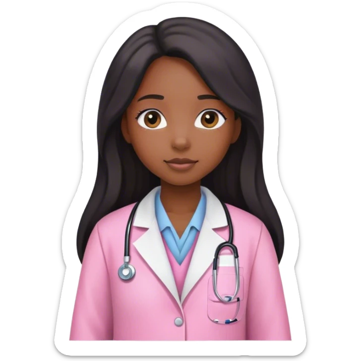 Black girl with long  hair is a scientist with pink lab coat sticker