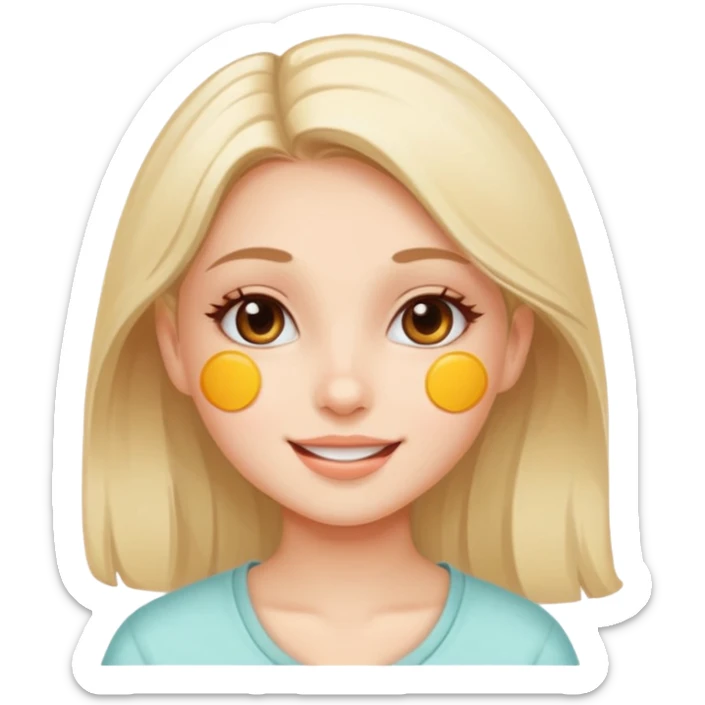 An aesthetic girl with a clean face and delicate shades advertises a sticker pack cosmetics with emotions of happiness sticker