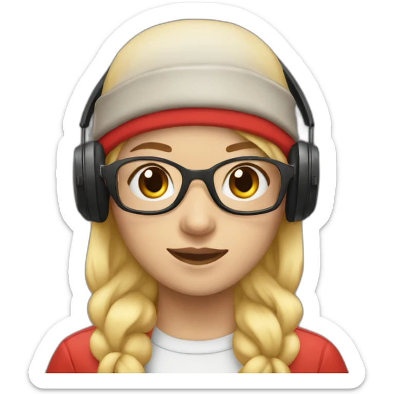 girl with blondie hair wearing red beanie goggles and headphone sticker