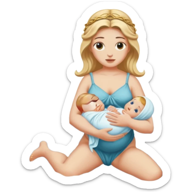 greek goddess dipping baby in river holding baby upside down by ankle sticker