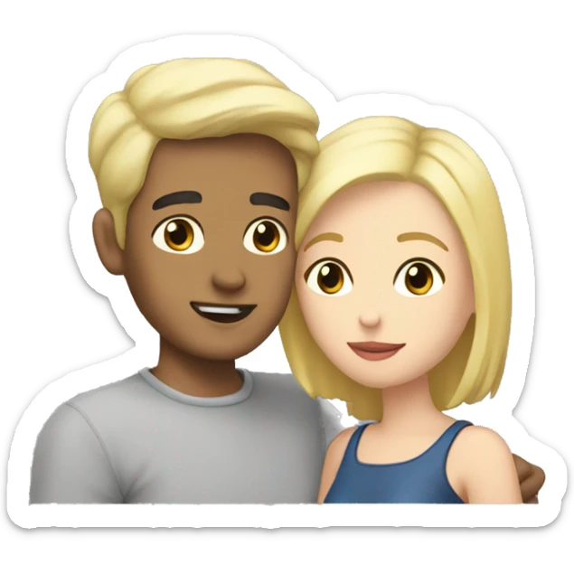 a guy with black hair and gray eyes kisses a blonde girl with short hair sticker