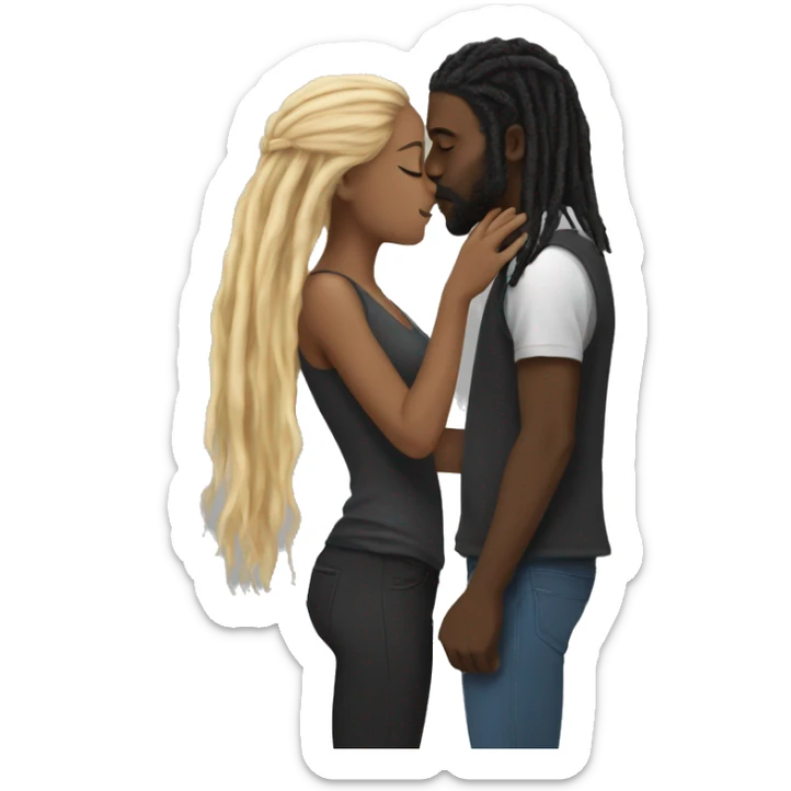 Black man with black dreads  kissing white girl with long brown and blonde hair  sticker