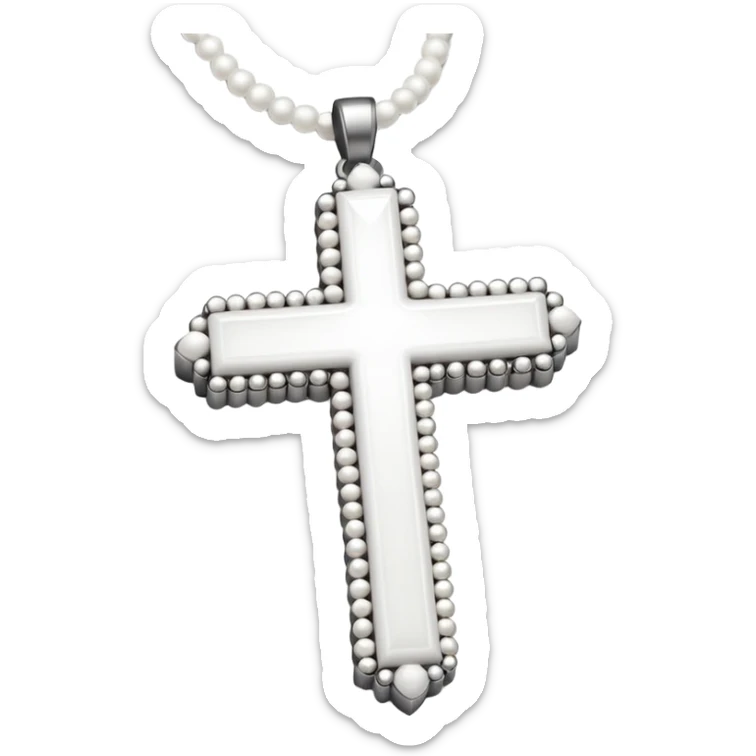 Elegant emoji icon of a white cross made of white beads, glossy surface, and white bead chain subtle shadows, pure white palette sticker