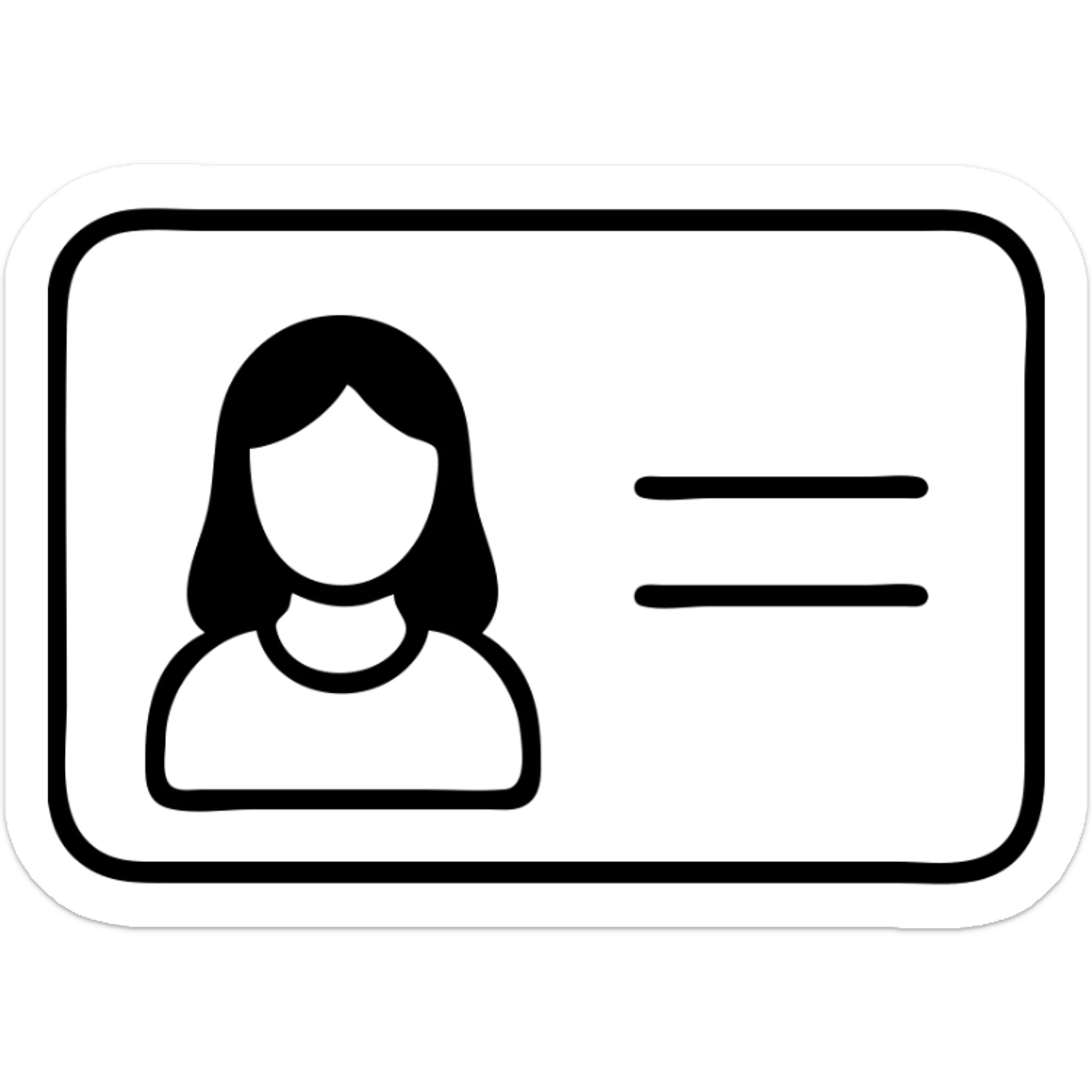 black ID card, white girl with black hair in the photo, clean design sticker