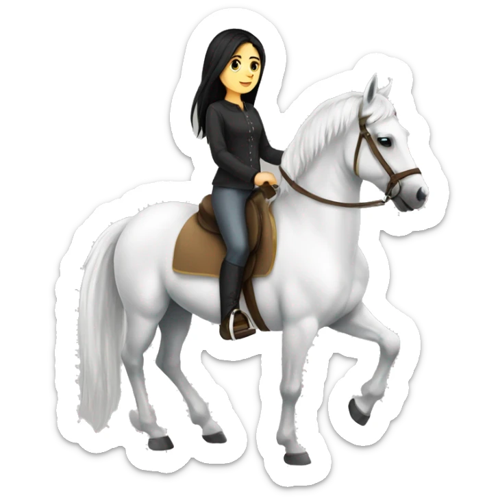 Arabic white horse riding german  cute Girl black Hair sticker