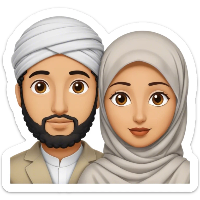 the arabe husband with the curly hair and the bengali wife with a hijab sticker