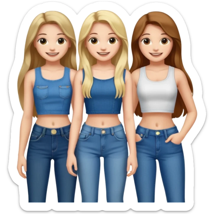 group of cute teenage girls with long hair in crop tops and jeans sticker