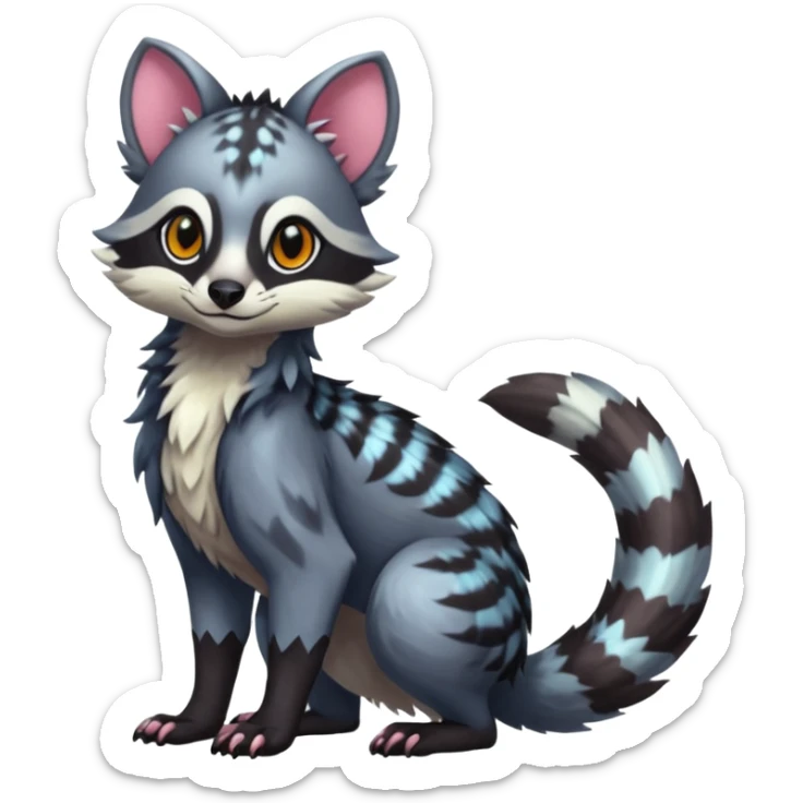 Colorful tropical exotic cute cool beautiful shiny beautiful fantasy-civet-genet-sergal-vernid-Gryphon-Cacomistle-Trico-oncilla-animal-Fakémon-hybrid-fursona (full body) sticker