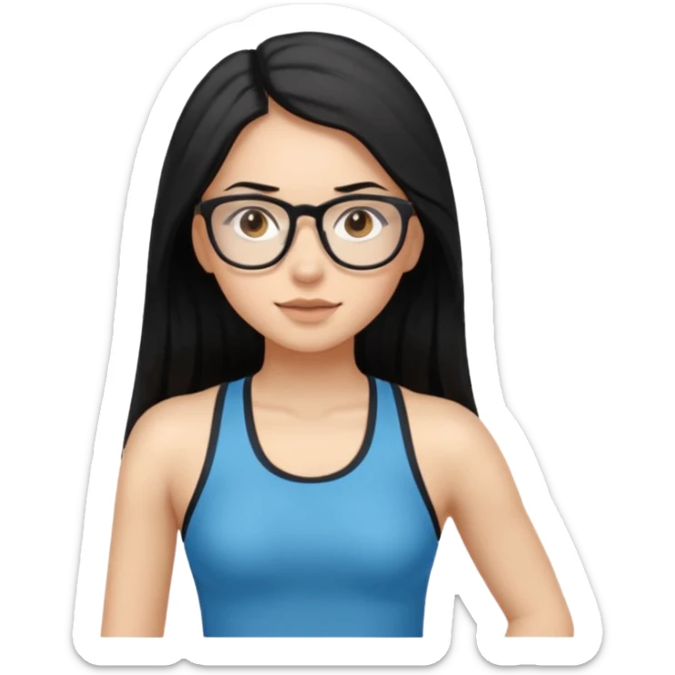girl with long black hair, brown eyes, wearing glasses and working out sticker