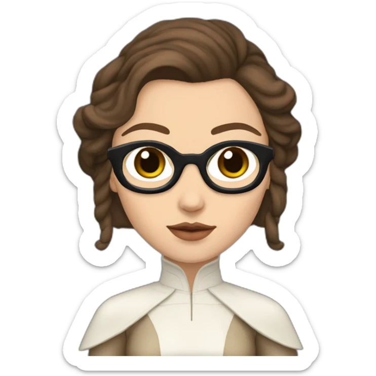 White skin Pretty woman with straigh brown hair, brown big eyes wit glasses dressed like sexy padme amidala sticker