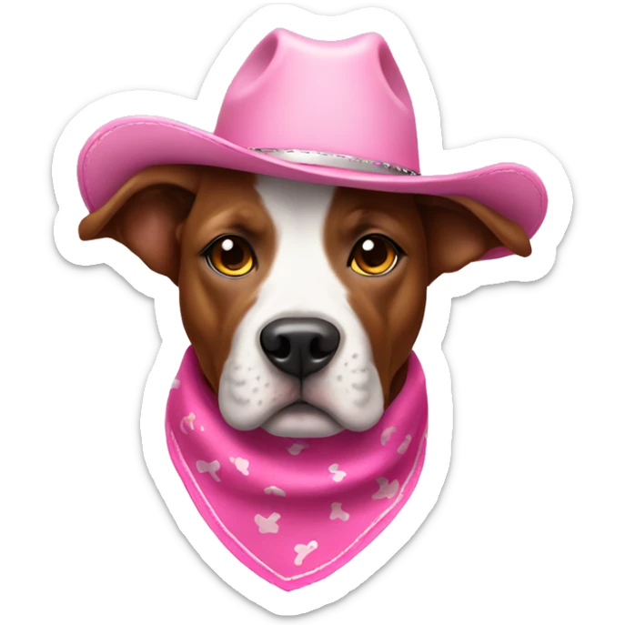 Staffordshire dog with golden eyes pink cowgirl hat and pink bandana  sticker