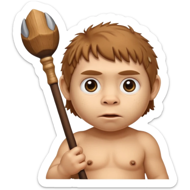 cute baby Neanderthal with big eyes and tiny club emoji sticker