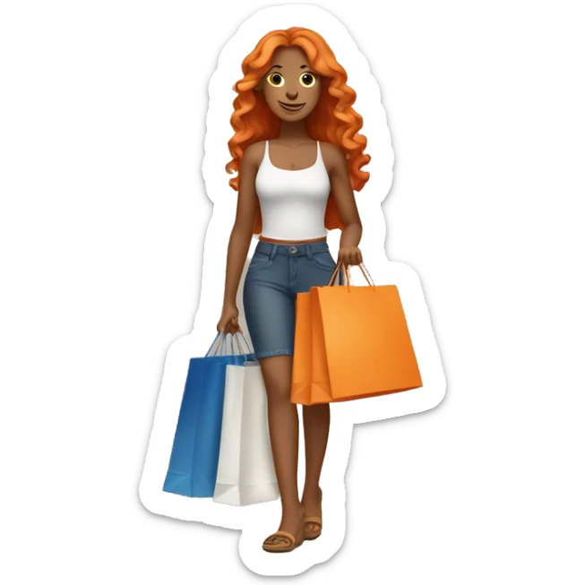 Tan girl with long wavy orange hair holding shopping bags sticker