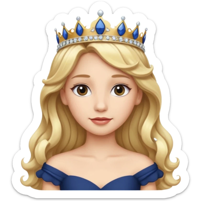 Princess in Navy Dress with Tiara, long wavy Blonde Hair sticker