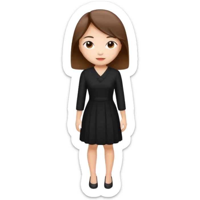 asian young woman brown-haired in black daily dress  sticker