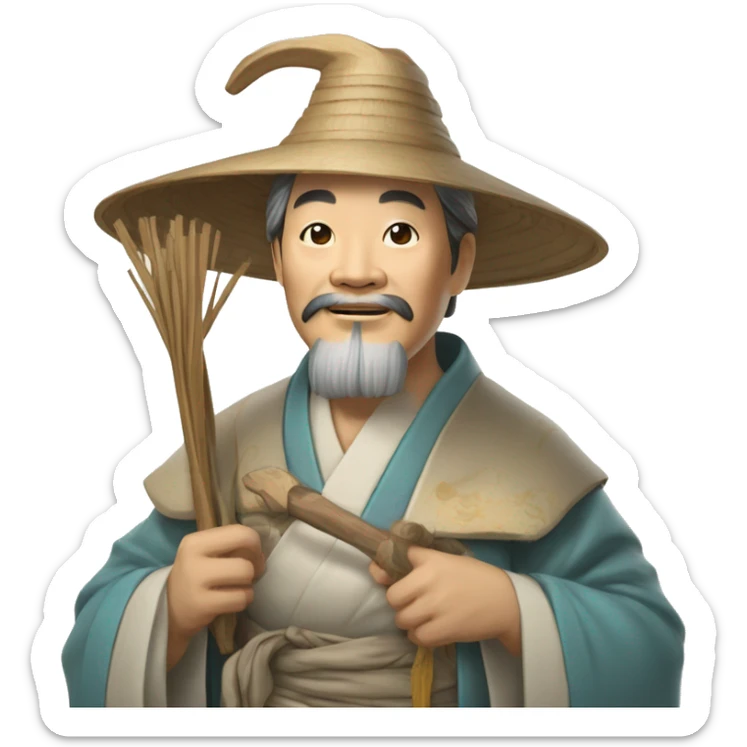 Lu Ban is a legendary figure in Chinese mythology, depicted as a clever craftsman often wearing wide robes, a broad-brimmed hat, and carrying woodworking tools. 🛠️🎩👕 sticker