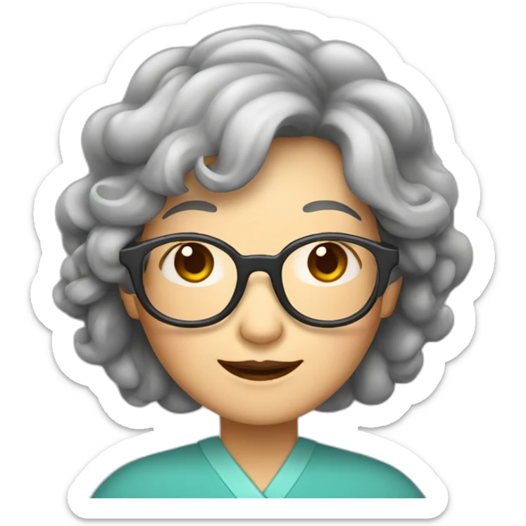Chinese senior lady with long wavy hair wear glasses show thank you gesture sticker