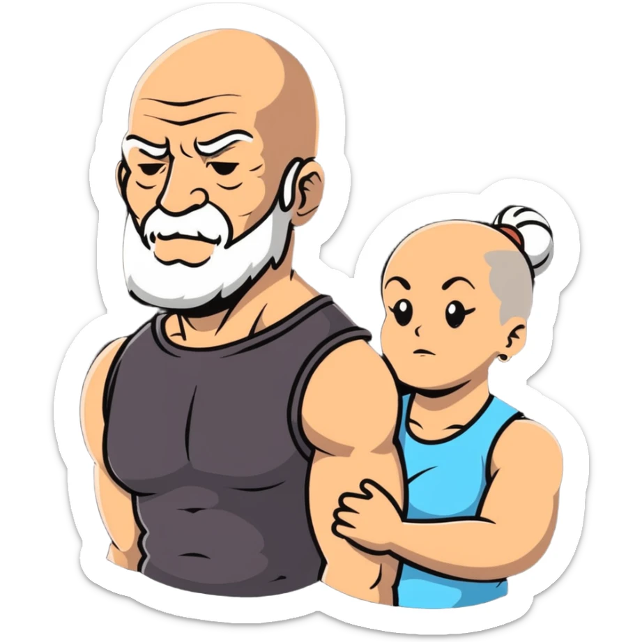 vieux chauve avec une femme musclée au menton gigachad sticker