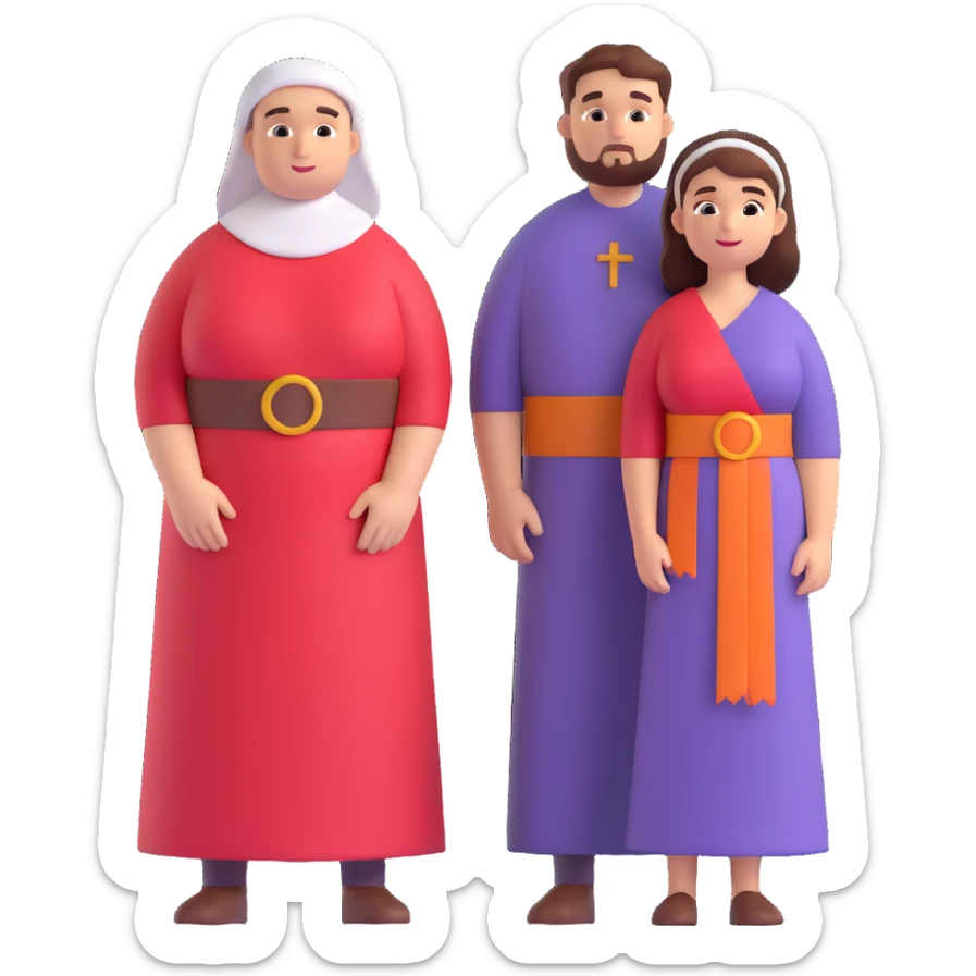 curvy Jerusalem woman and man together, 1st-century tunics and sashes, no head coverings, no religious symbols sticker