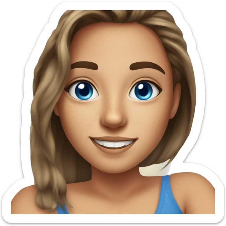 selfie of a girl indoors with blue eyes and freckles smiling sticker