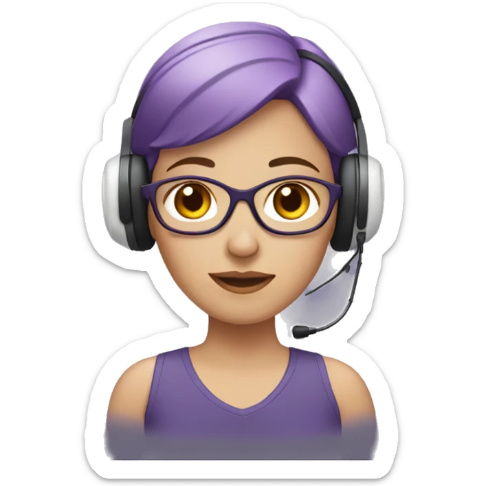 White Woman with short, purple hair wearing ear defenders  sticker