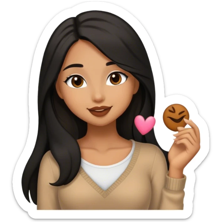 Tan girl with black long hair classy kisses smiles and cute outfit sticker