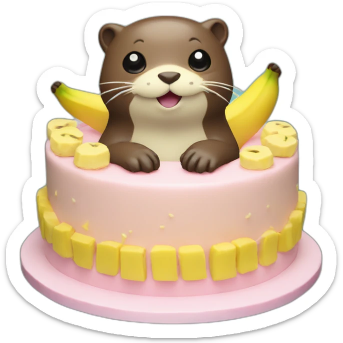 cute otter made up in pikachu in a cake of banana sticker