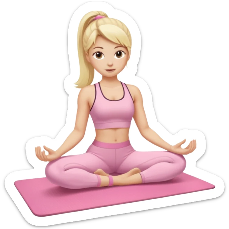 A blonde white Pilates girl in light pink clothes with fitness mat sticker