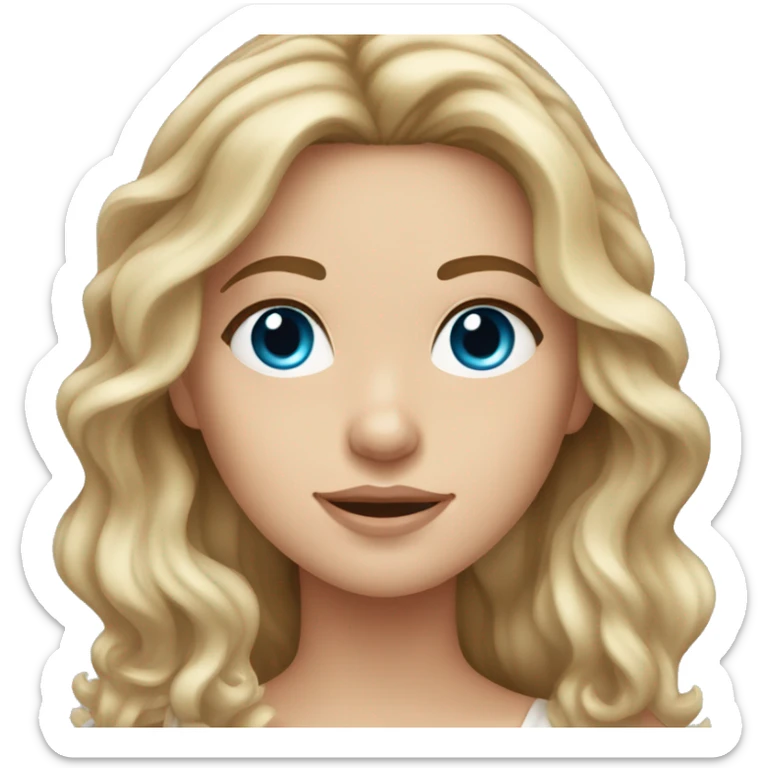 white girl with wavy brown hair with blonde highlights and blue eyes sticker